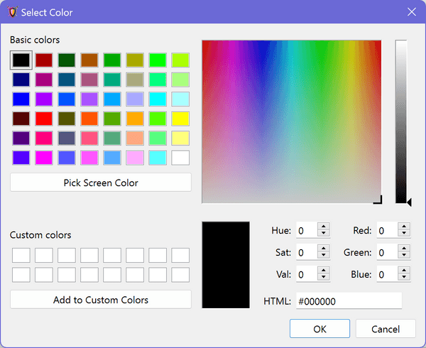 Qt 6.7.0 Color Picker, Windows Vista style engine