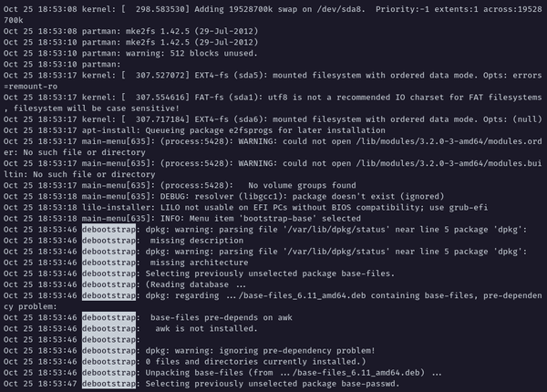 2012 Debian installer logs