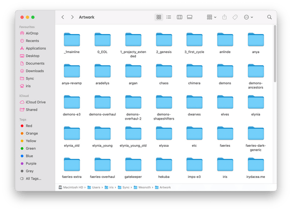 Finder window with rows full of folders