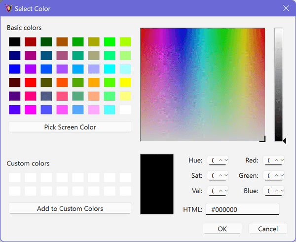Qt 6.7.0 Color Picker, Windows 11 style engine